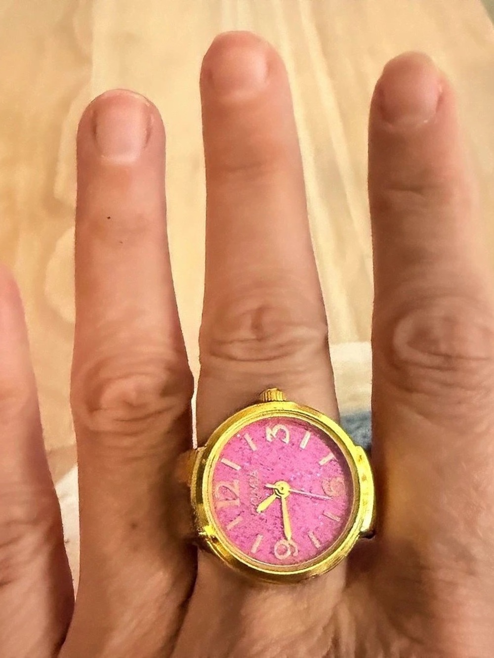 Gomia Gold-Tone Pink Dial Ring Watch